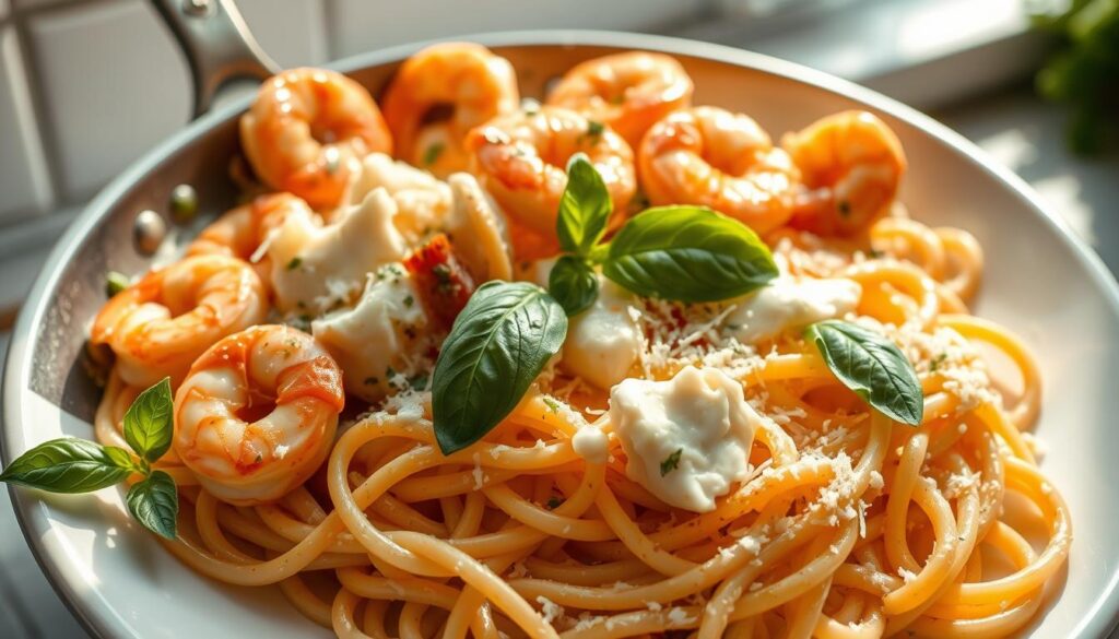 Creamy Mozzarella Shrimp Pasta
