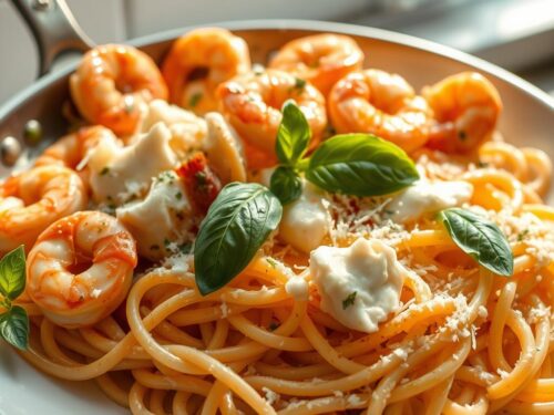 Creamy Mozzarella Shrimp Pasta