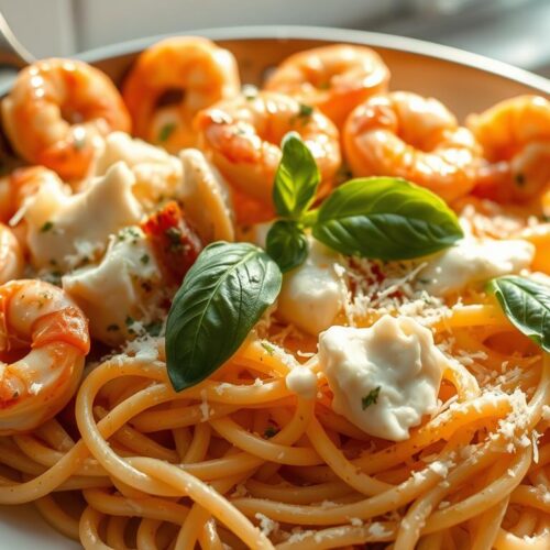 Creamy Mozzarella Shrimp Pasta