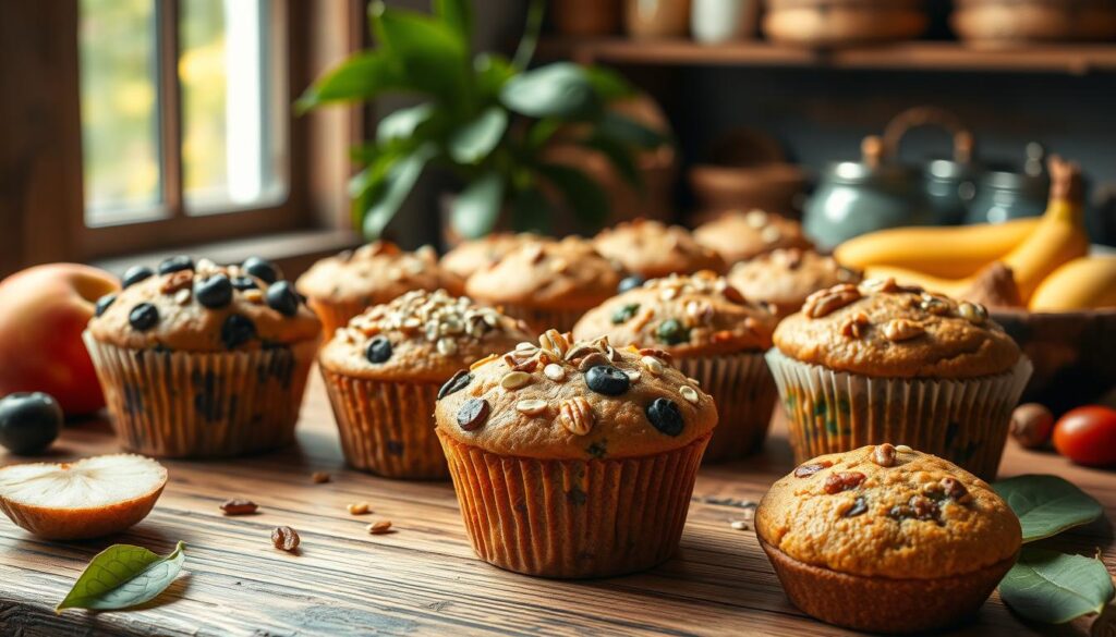 a group of muffins with different toppings